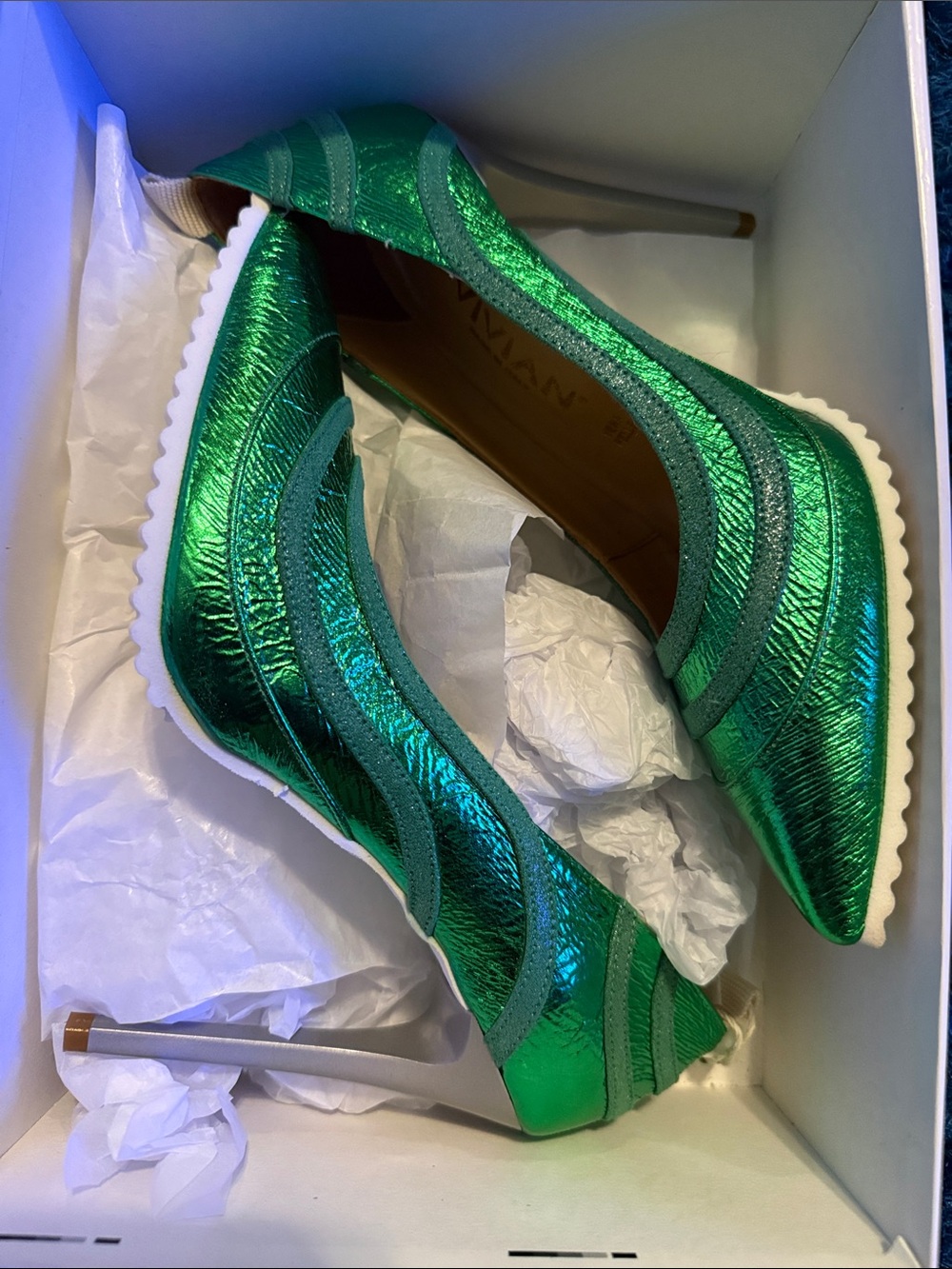 Viviana Metallic Green Pointed-Toe Stiletto Heels